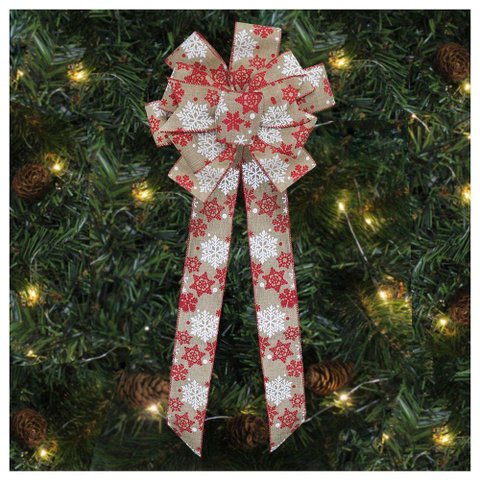 Kit 6 Enfeite Árvore Natal Laço Decorado Flocos de Neve 78 Cm