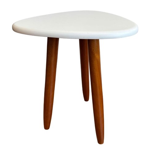 Mesinha de Canto Pé Palito Retrô Pequena 37cm com Pés de Madeira:Branco