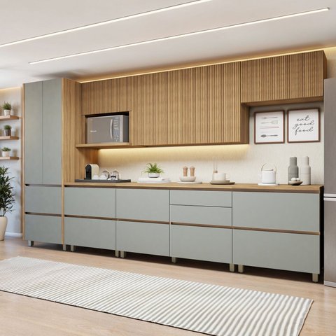 Cozinha Completa Modulada 7 Peças 10 Portas 7 Gavetas Norten Verde/Nature