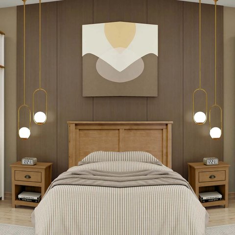 Conjunto Quarto: 1 Cabeceira e 2 Mesas de Cabeceiras C/ 1 Gaveta Topázio Freijó Madeira Pinus - Fine