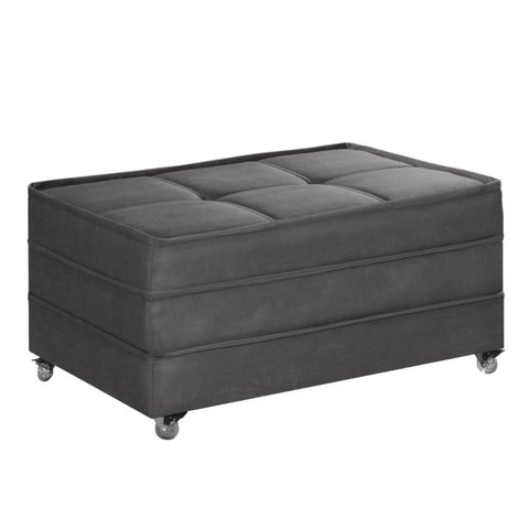 Puff Cama Solteiro Dobravel com Rodízios Lindecor Cor Cinza