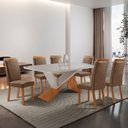 Ver imagem 2 de Mesa de Jantar Yasmin 180cm Tampo MDF Vidro Canto Copo com 6 Cadeiras Aline Moderna Mobília