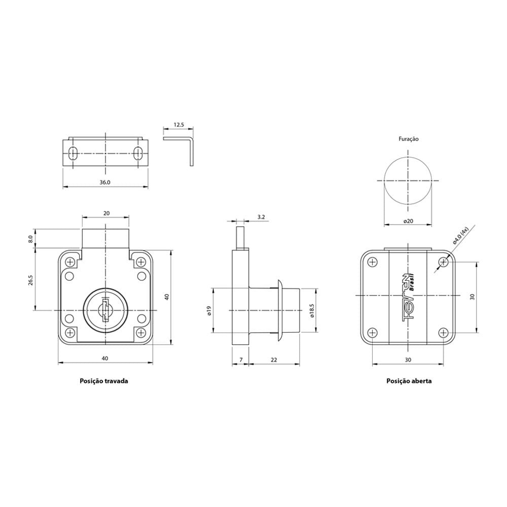 Fechadura de Sobrepor para Gaveta 19x21 Mm Fgvtn - 3