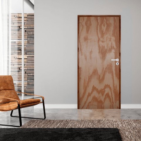 Kit Porta de Madeira 210x70cm Batente 11cm Fechadura Stilo Rodam Abertura Esquerda Marrom/Mescla