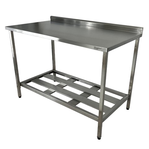 Mesa Aço Inox Profissional 100x70x90 Cm com Espelho e 1 Prateleira Fenestrada Nortinox Stander