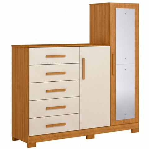 Cômoda Sapateira com Espelho 2 Portas 5 Gavetas Trieste A04 Cinamomo Off White - Lyam Decor