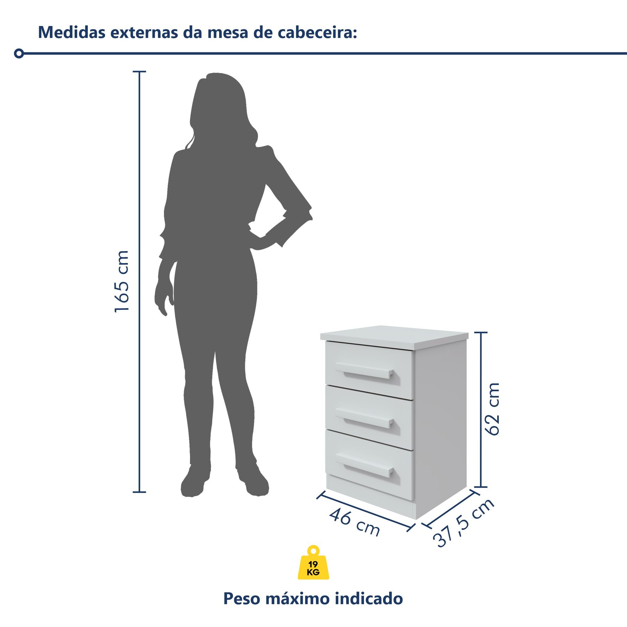 Mesa de Cabeceira 3 Gavetas Baião Plus  - 5