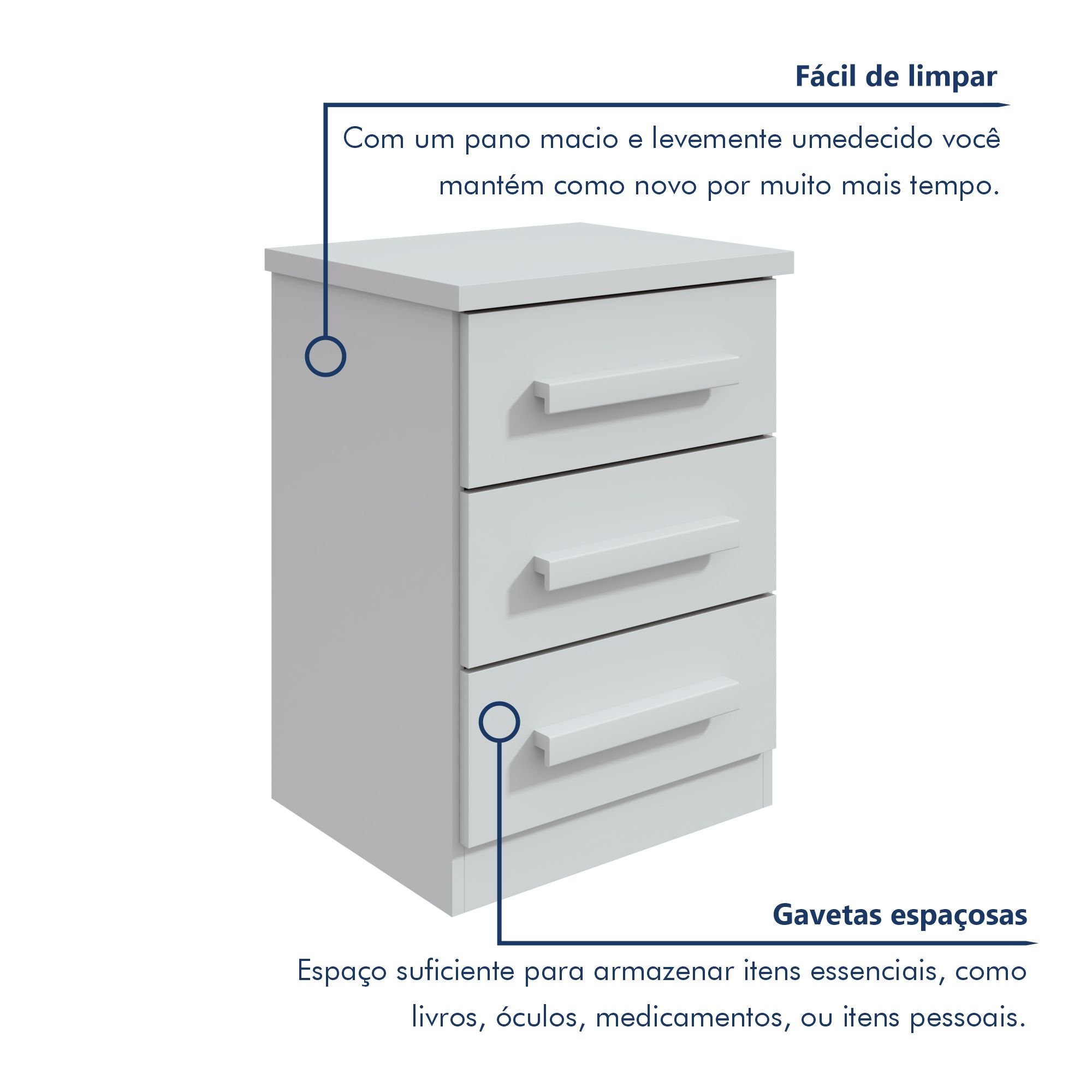 Mesa de Cabeceira 3 Gavetas Baião Plus  - 3
