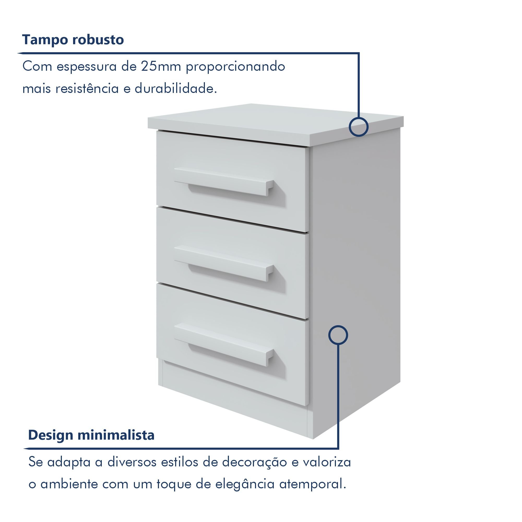 Mesa de Cabeceira 3 Gavetas Baião Plus  - 4