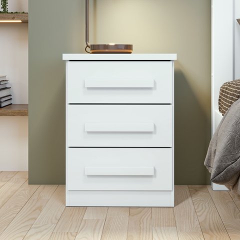 Mesa de Cabeceira 3 Gavetas Baião Branco