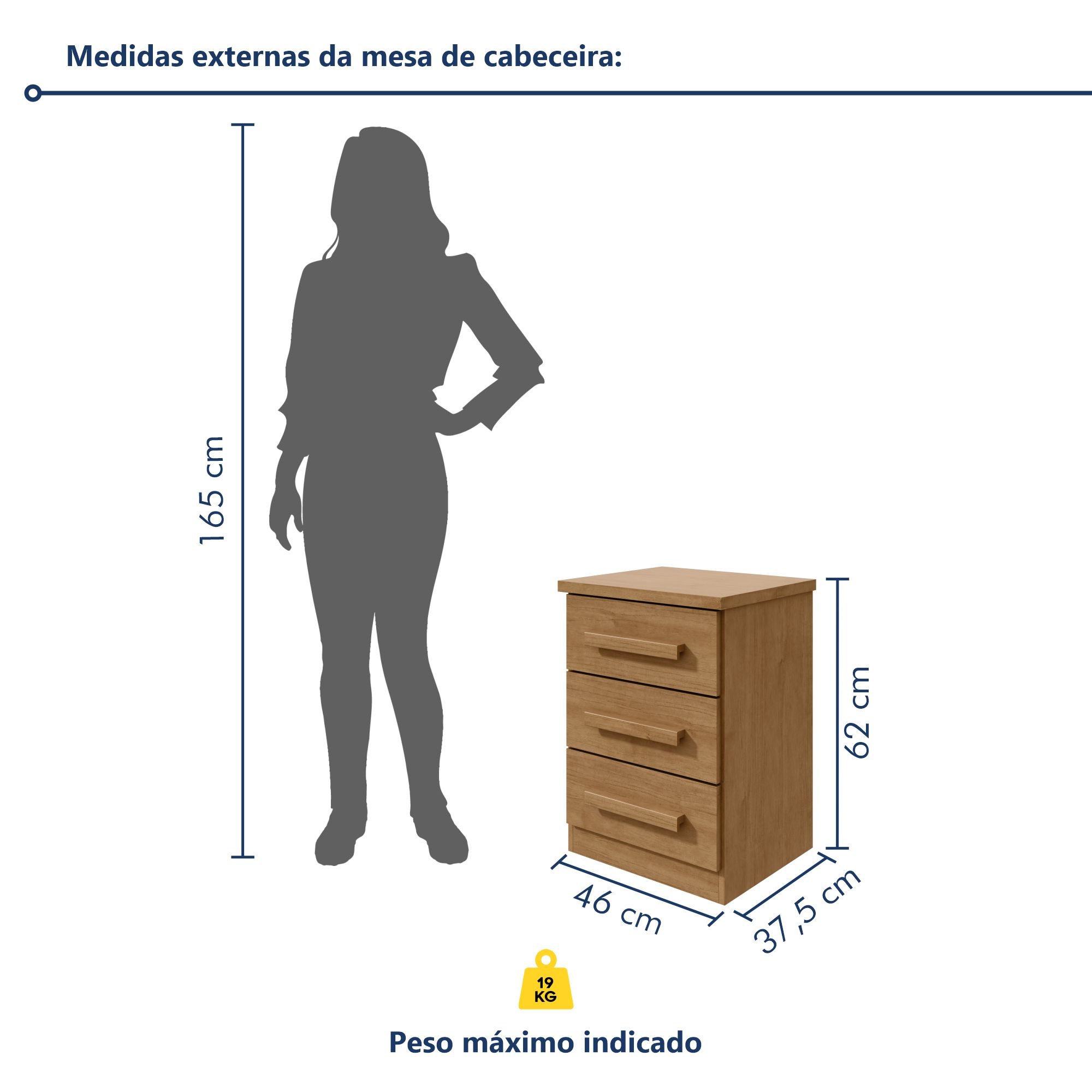 Mesa de Cabeceira 3 Gavetas Baião Plus  - 5