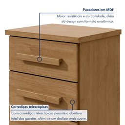 Mesa de Cabeceira 3 Gavetas Baião Marrom Amêndoa Clean - 3 Mesa de Cabeceira 3 Gavetas Baião Marrom Amêndoa Clean - 3