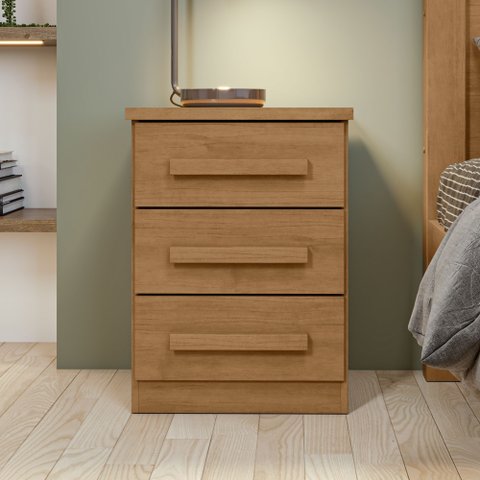 Mesa de Cabeceira 3 Gavetas Baião Marrom Amêndoa Clean