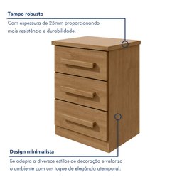 Mesa de Cabeceira 3 Gavetas Baião Marrom Amêndoa Clean - 5 Mesa de Cabeceira 3 Gavetas Baião Marrom Amêndoa Clean - 5