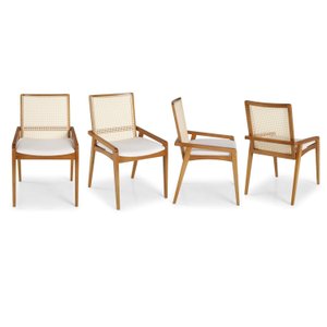 Kit 4 Cadeiras Madeira Maciça Encosto em Tela Assento Estofado Siena 
