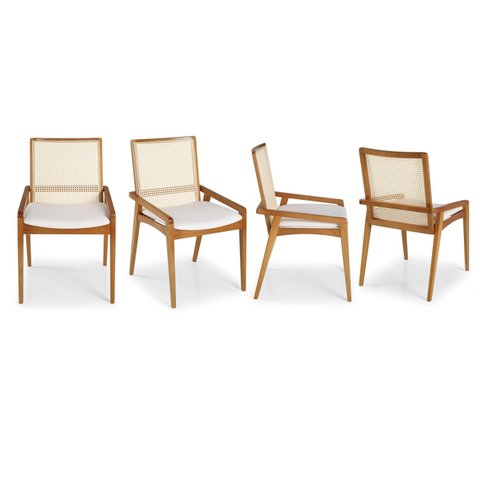 Kit 4 Cadeiras Madeira Maciça Encosto em Tela Assento Estofado Siena 