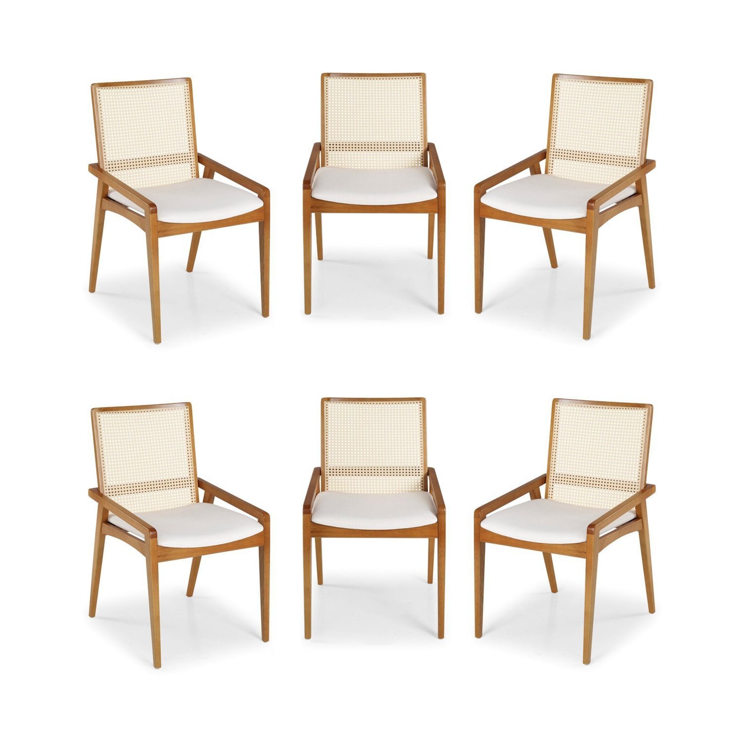 Conjunto 6 cadeiras de jantar de madeira maciça, encosto com tela - Método  Interiores