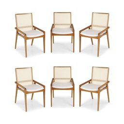 Kit 6 Cadeiras Madeira Maciça Encosto em Tela Assento Estofado Siena - 1 Kit 6 Cadeiras Madeira Maciça Encosto em Tela Assento Estofado Siena - 1