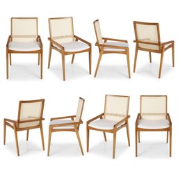 Kit 8 Cadeiras Madeira Maciça Encosto em Tela Assento Estofado Siena  - 1