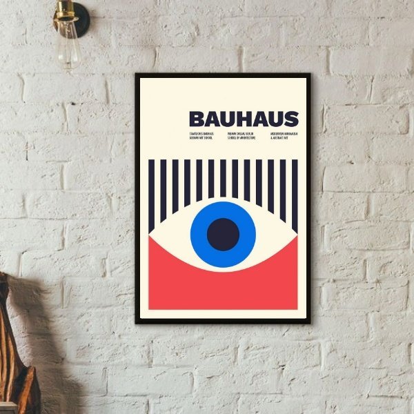 Quadro Arte Abstrata Bauhaus Eye Poster 24x18cm - com Vidro:madeira Branca - 1