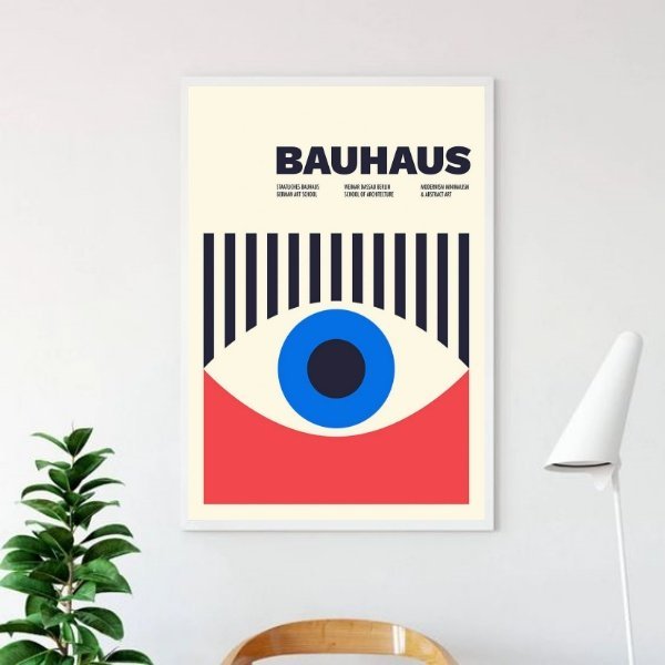 Quadro Arte Abstrata Bauhaus Eye Poster 24x18cm - com Vidro:madeira Branca - 2