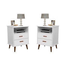 Conjunto Mesa de Cabeceira 2 gavetas -itália- Com Cabeceira Queen 1,60 cm -areia- - Branco - 2