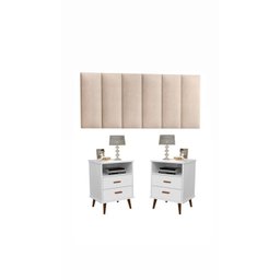 Conjunto Mesa de Cabeceira 2 gavetas -itália- Com Cabeceira Queen 1,60 cm -areia- - Branco - 1