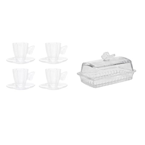 Kit 4 Xicaras para Café C/pires 80ml e Manteigueira Butterfly
