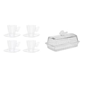 Kit 4 Xicaras para Café C/pires 80ml e Manteigueira Butterfly