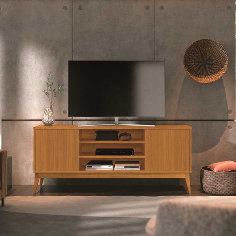 Rack para TV até 65 Polegadas 160cm Pés em Madeira Maciça Titan Marrom Cedro