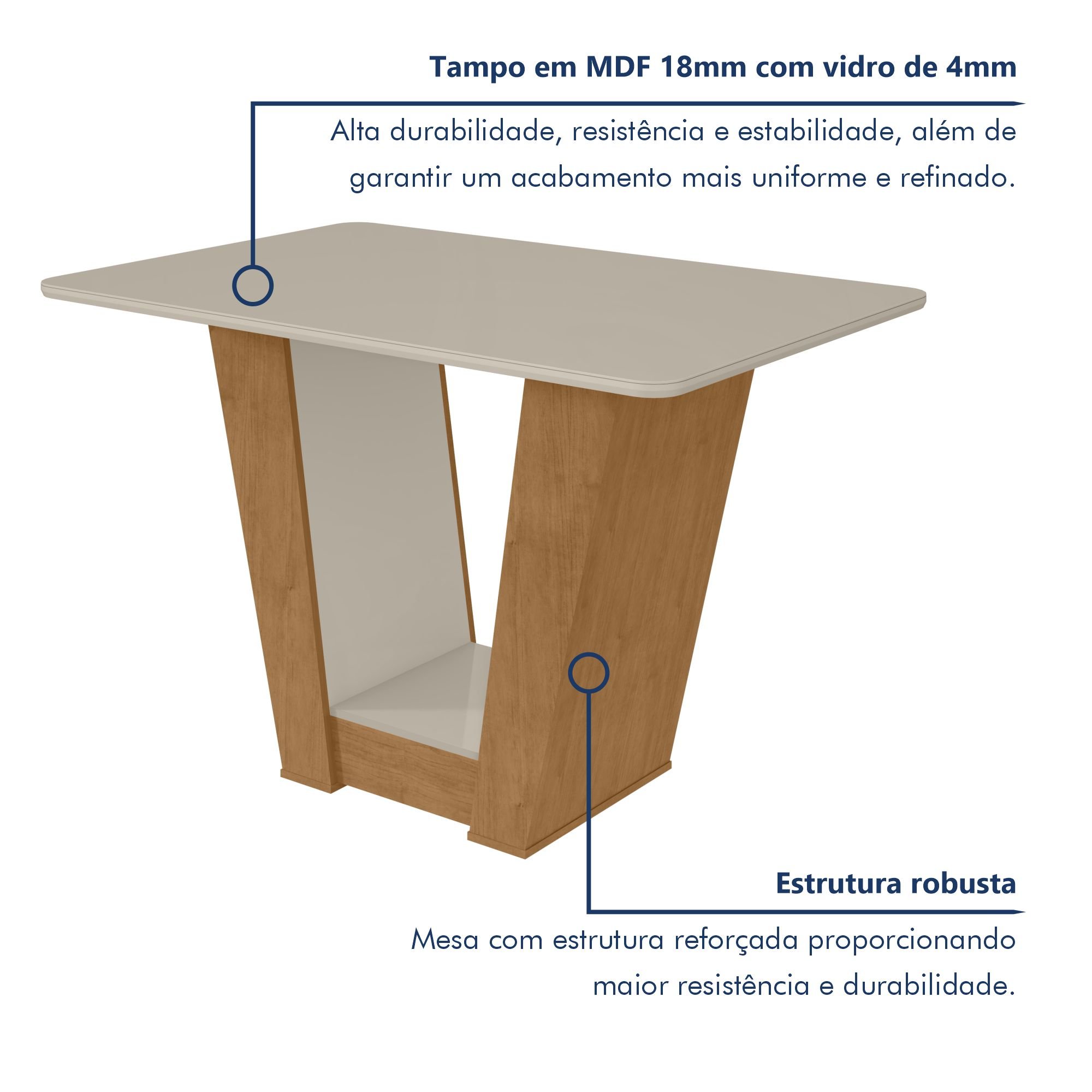 Mesa de Jantar 120x80cm Tampo MDF Apogeu  - 2