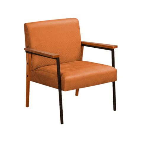 Poltrona Fontana Veludo Terracota Base em Metal Preto e Madeira