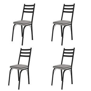Kit com 4 Cadeiras de Jantar Aço Tubular 141 Sf Preto/grafiato Cinza - Movelpolo