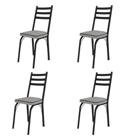 Kit com 4 Cadeiras de Jantar Aço Tubular 141 Sf Preto/grafiato Cinza - Movelpolo
