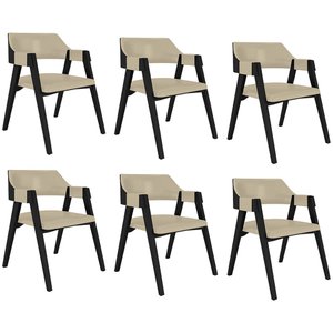 Kit 6 Cadeiras Sala de Jantar e Jogos Carteados Madeira Maciça Poker Pu Bege/preto G42 - Gran Belo