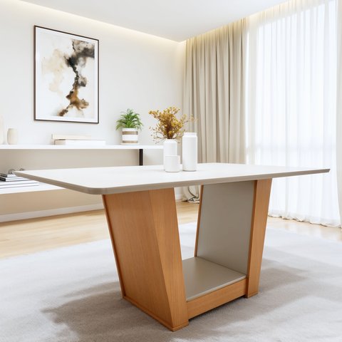 Mesa de Jantar Retangular 6 Lugares Tampo MDF 170cm Apogeu Marrom Amêndoa Clean/Off White