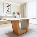 Ver imagem 1 de Mesa de Jantar Retangular 6 Lugares Tampo MDF 170cm Apogeu Marrom Amêndoa Clean/Off White