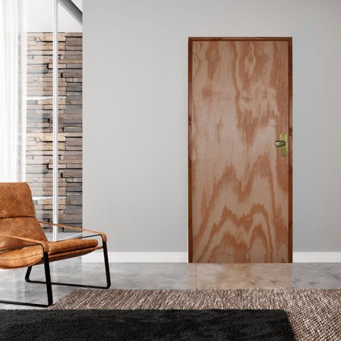 Kit Porta de Madeira 210x80cm Batente 14cm Fechadura Golf Rodam Abertura Esquerda