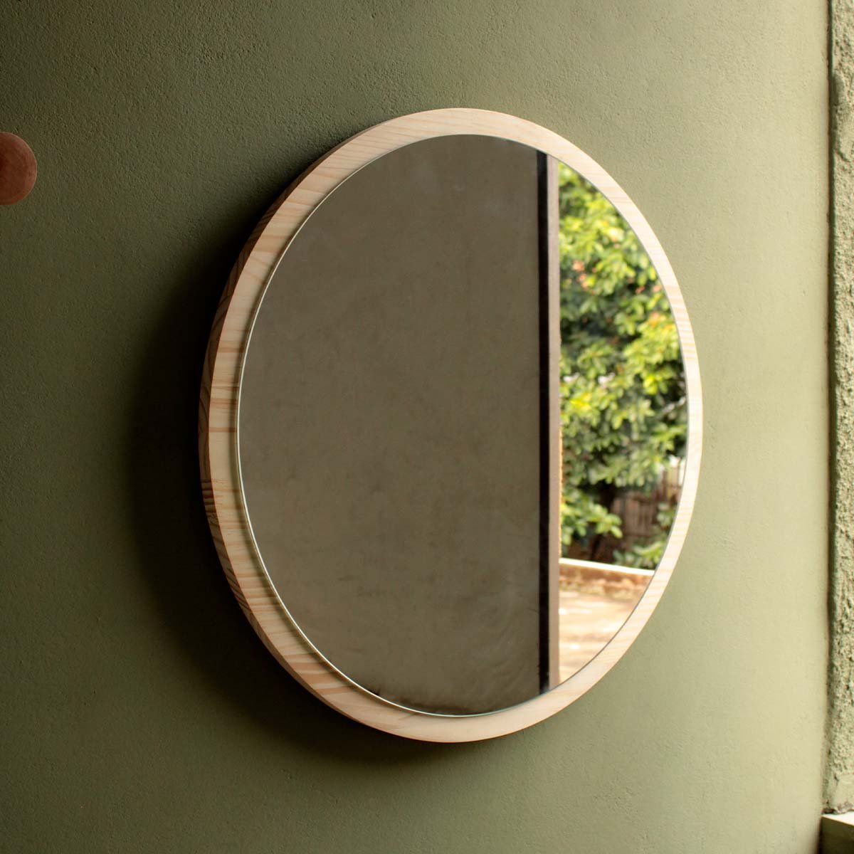 Espelho Redondo Decorativo em Madeira Pinus - 60cm - 2