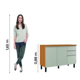 Balcão de Cozinha Itatiaia Triplo com Tampo 3 Portas 2 Gavetas 1,20m Cinamomo/off White Namur - 5