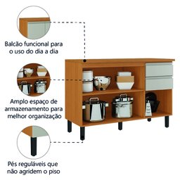 Balcão de Cozinha Itatiaia Triplo com Tampo 3 Portas 2 Gavetas 1,20m Cinamomo/off White Namur - 4