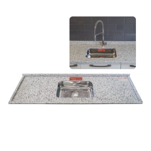 Pia Cozinha Granito Portinari 180cm Cuba Inox 14cm Completo:Portinari