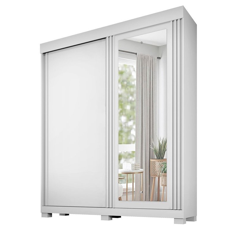 Guarda Roupa Mônaco Ripado com Espelho 2 Portas Benetil:branco Guarda Roupa Mônaco Ripado com Espelho 2 Portas Benetil:branco