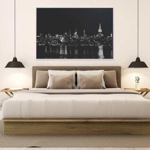 Quadro Rio Hudson Preto E Branco 120x80 Cm Adesivo