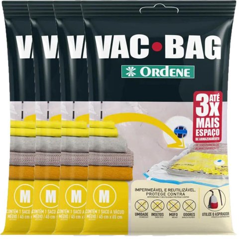 4 Sacos Ordene Vac Bag para Roupas Médio 45x65cm Cada a Vácuo Reutilizáveis