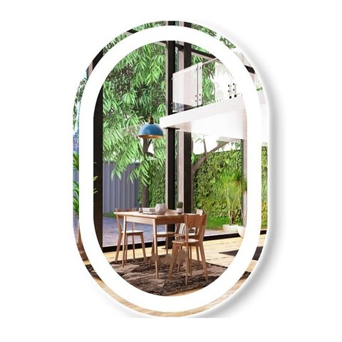 Espelho Jateado Oval Iluminado com Led Frio - 70x120cm Woodglass Oval Jato Frio