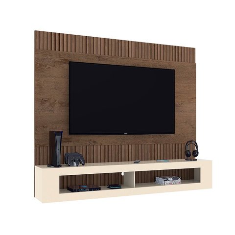 Painel Ripado para Tv até 65 Pol 183 X 154 Cm Tv Nichos San Diego Mdp Mocaccino Off White - Clicklar