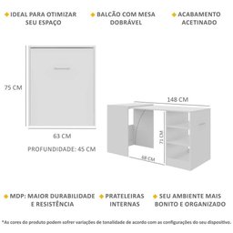 Aparador com Mesa Dobrável Cantinho do Café Ibiza Multimóveis Branco - 3