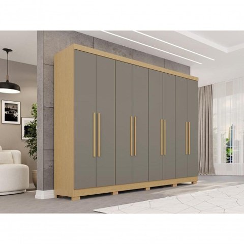 Guarda Roupa Casal Crsal 8 Portas de Bater 4 Gavetas MDP Madeirado-Cinza Multimóveis 241cm