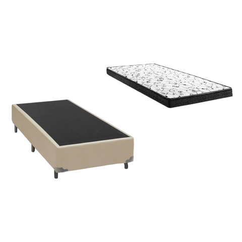Cama Box Solteirão Bege + Colchão Espuma D20 100x188x15